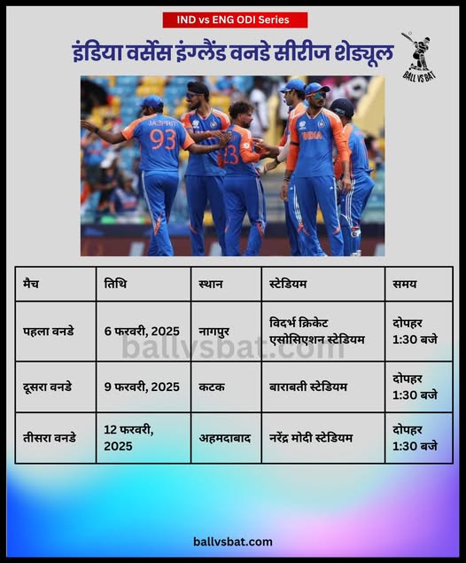 india vs england odi series schedule